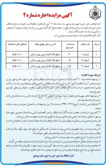 مزایده , مزایده اجاره سه باب مغازه