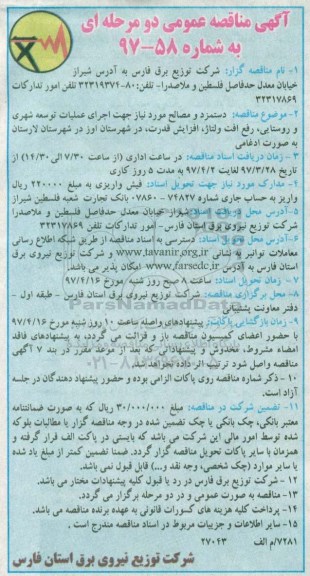 آگهی مناقصه, مناقصه  دستمزد و مصالح مورد نیاز جهت اجرای عملیات توسعه