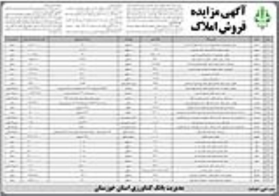 مزایده,مزایده فروش املاک مازاد بر نیاز بانک 