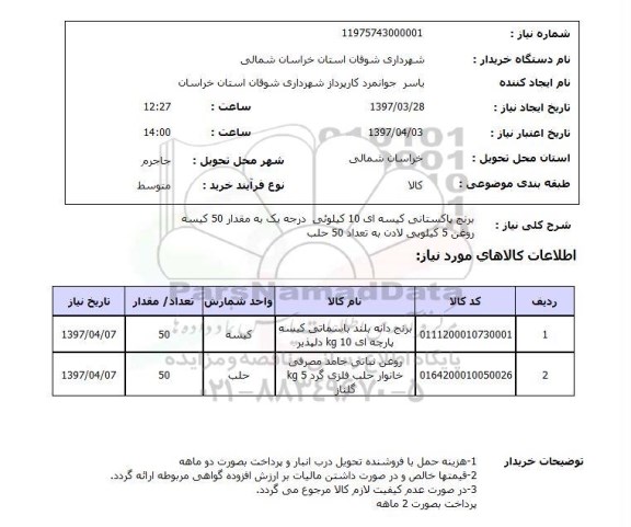 استعلام, استعلام برنج و روغن 