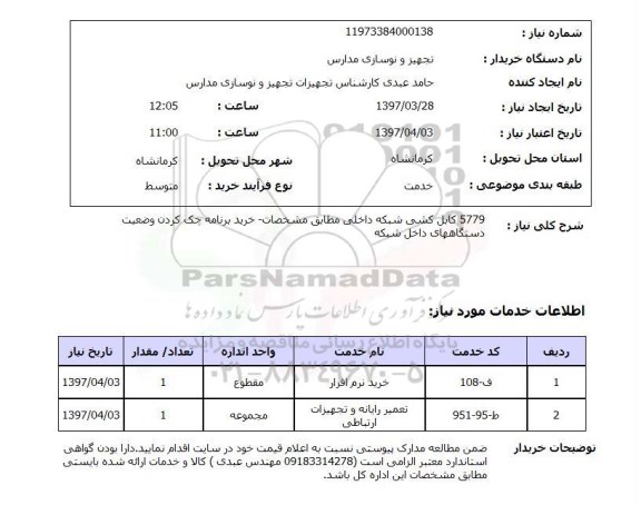 استعلام, کابل کشی شبکه داخلی 