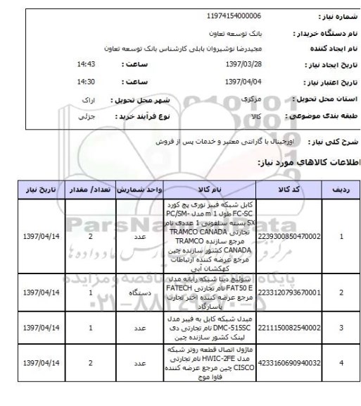 استعلام, استعلام کابل شبکه فیبر نوری