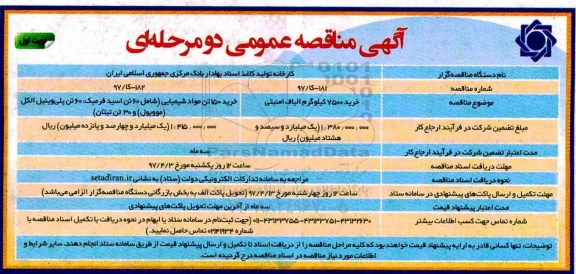 آگهی مناقصه عمومی, مناقصه خرید الیاف امنیتی و ... - 97.3.29