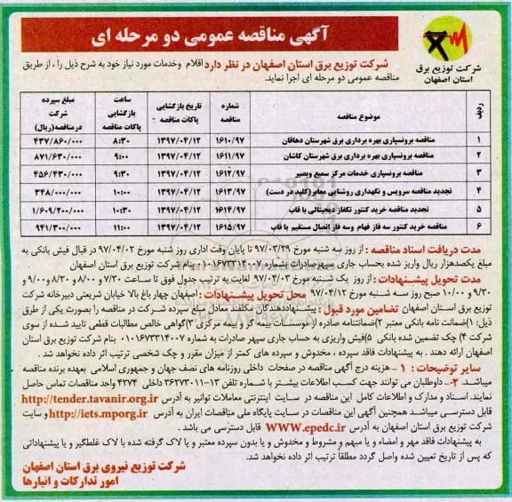 آگهی مناقصه عمومی دو مرحله ای , مناقصه برونسپاری بهره برداری برق 