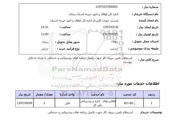 استعلام , استعلام تامین نیروی کار 