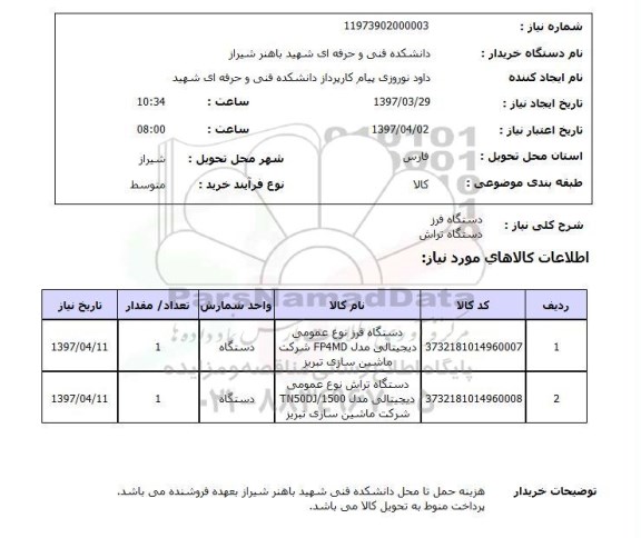 استعلام , استعلام دستگاه فرز ...