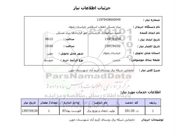 استعلام,استعلام جابجایی شبکه برق 