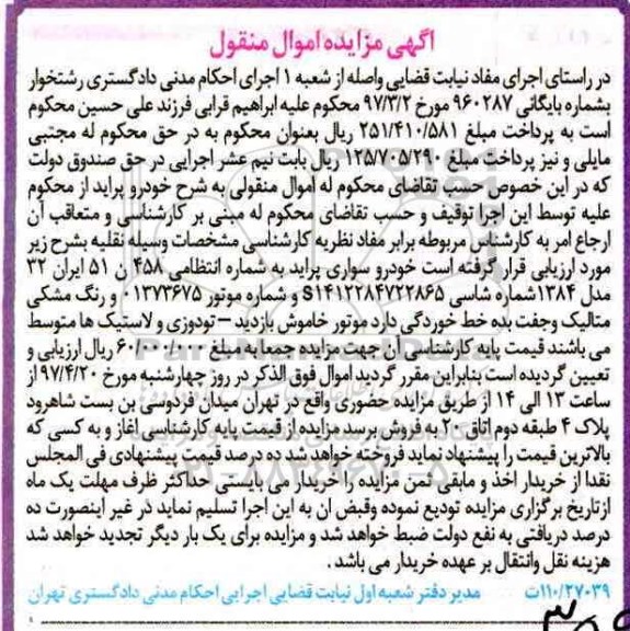 مزایده, مزایده خودرو سواری پراید 