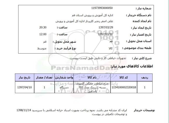 استعلام,تجهیزات خیاطی