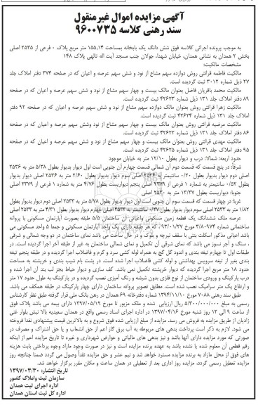 مزایده,مزایده ششدانگ یکبابخانه مساحت 155.14متر 
