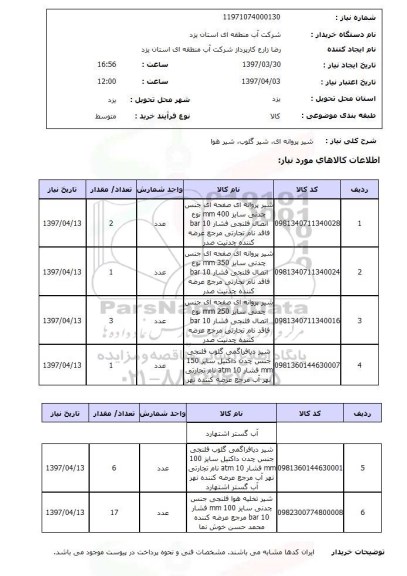 استعلام,استعلام شیر پروانه ای کلوپ ، شیر هوا