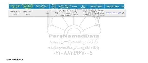 فراخوان مناقصه عمومی,فراخوان مناقصه تهیه پرکلرین