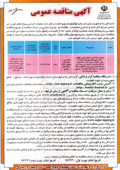 مناقصه, مناقصه  بهسازی خط کشی و علائم ایمنی راههای استان 