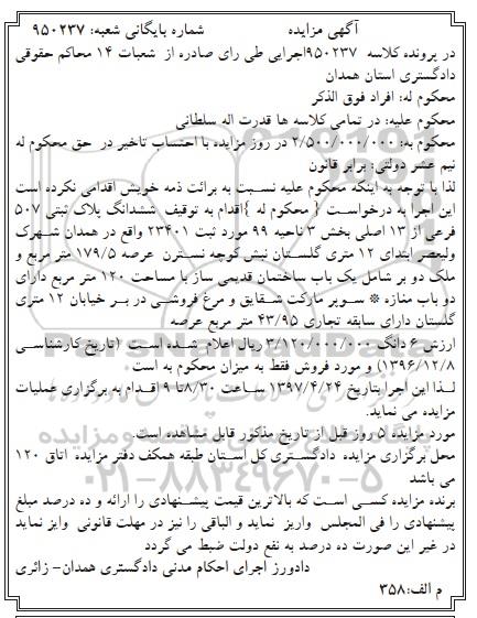 مزایده,مزایده ششدانگ پلاک ثبتی عرصه 179.5متر