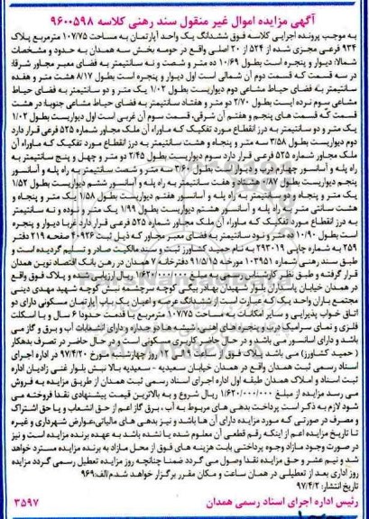 مزایده,مزایده ششدانگ آپارتمان مساحت 107.75متر