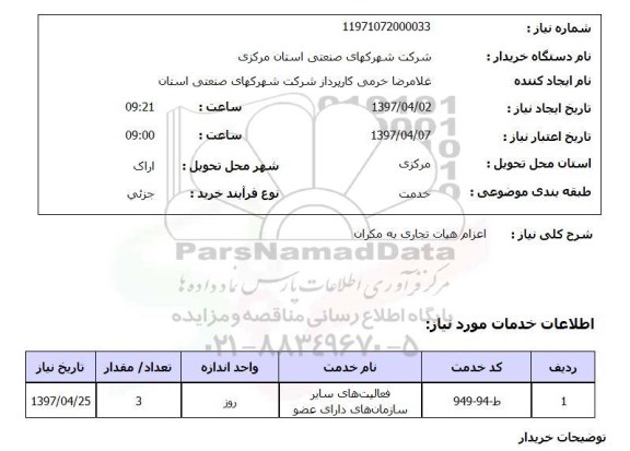 استعلام, اعزام هیات تجاری