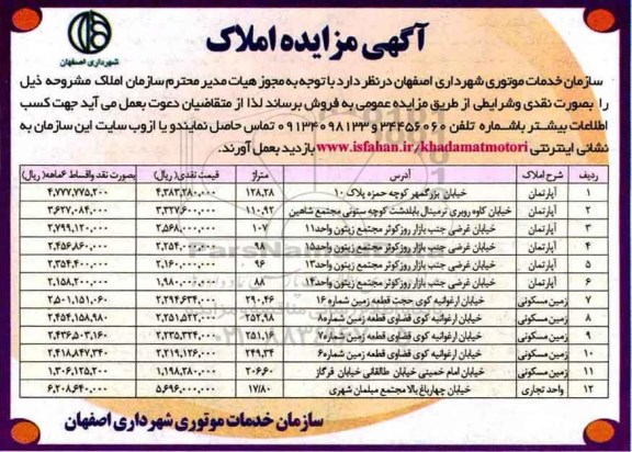 مزایده,مزایده فروش املاک بصورت نقدی و شرایطی