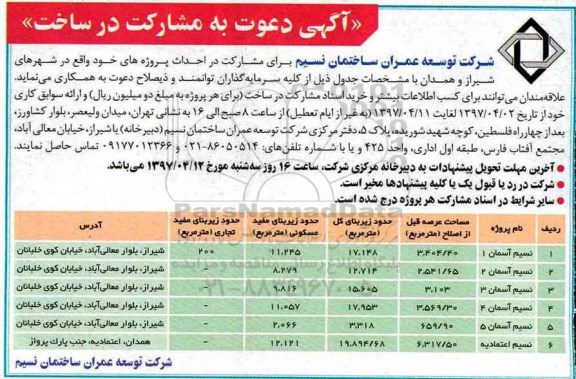 آگهی دعوت به مشارکت در ساخت