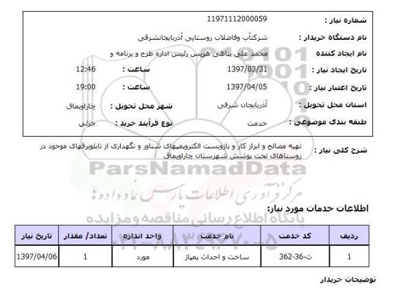 استعلام , استعلام تهیه مصالح ...