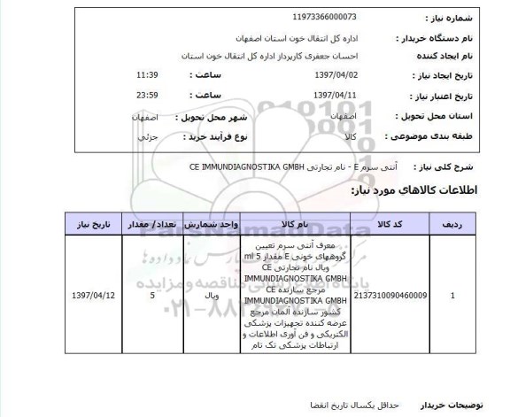 استعلام, آنتی سرم E