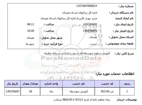 استعلام, استعلام آموزش سطوح متوسطه......