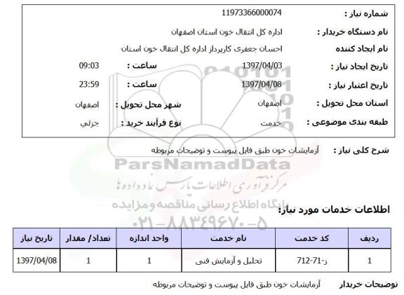 استعلام,آزمایشات خون