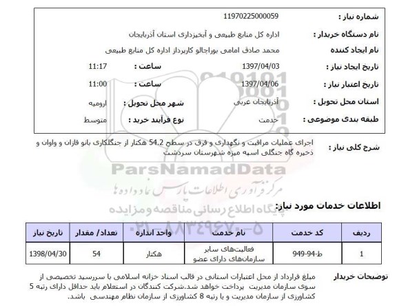 استعلام, استعلام  اجرای عملیات مراقبت و نگهداری و قرق 