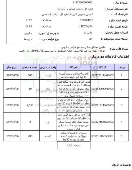 استعلام, تامین مصالح 