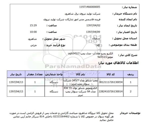 استعلام, استعلام الکتروپمپ چاه آب ...