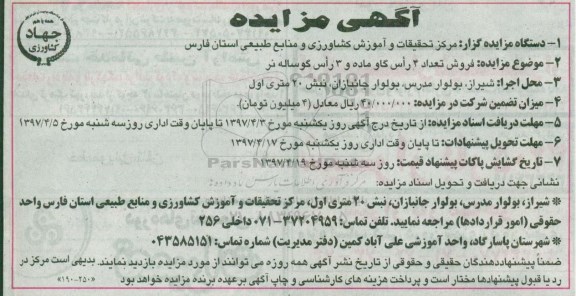 آگهی مزایده ، مزایده فروش تعداد 4 راس