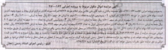 مزایده،  مزایده تعداد 200 سهم پتروشیمی داراب