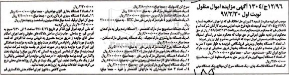 مزایده ، مزایده یخچال ویترینی ، آبمیوه گیری ،فلاسک چای