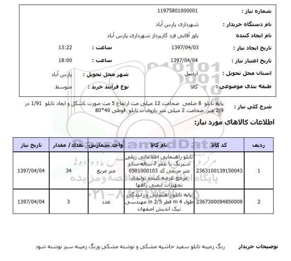 استعلام,  پایه تابلو 8 ضلعی