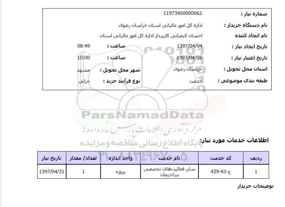 استعلام , استعلام سایر فعالیت های تخصصی ساختمان ...