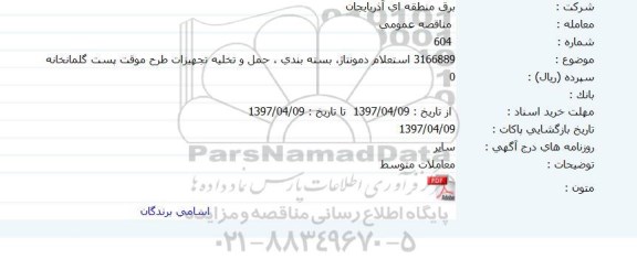 مناقصه عمومی, مناقصه عمومی انتقال نیرو و برقرسانی منطقه برق 