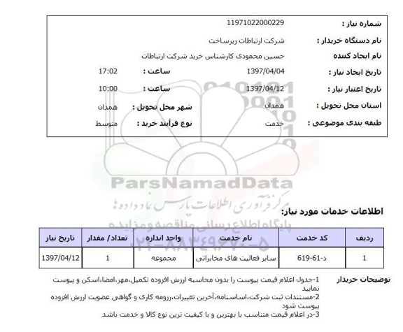 استعلام,استعلام سایر فعالیت های مخابراتی