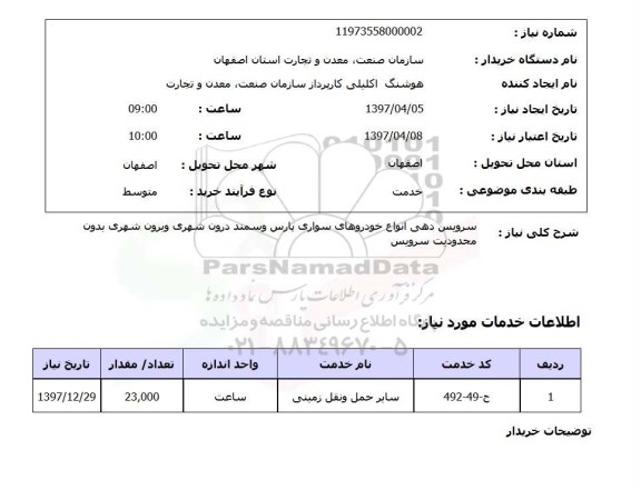 استعلام, استعلام سرویس دهی انواع خودروهای سواری