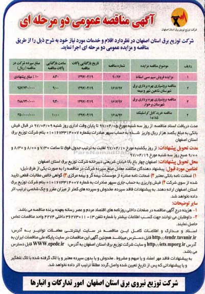آگهی مناقصه عمومی دو مرحله ای , مناقصه برونسپاری بهره برداری برق 