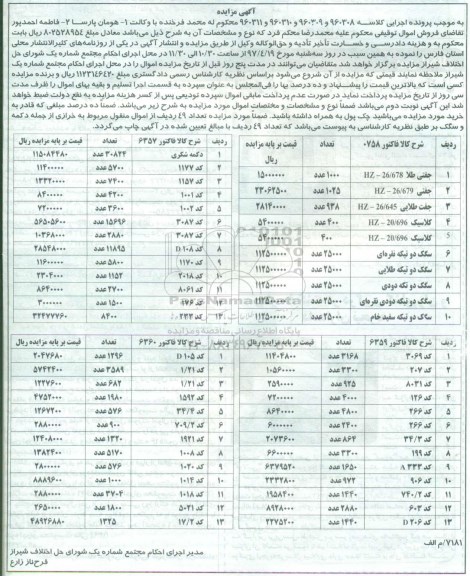 مزایده, مزایده تعداد 49 ردیف اموال منقول مربوط به خرازی از جمله دکمه و سگک