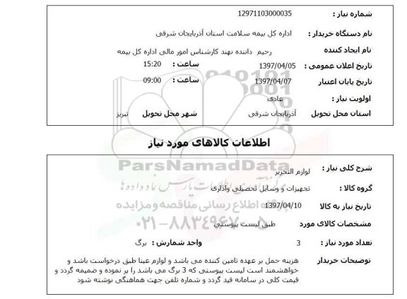 استعلام,  لوازم التحریر