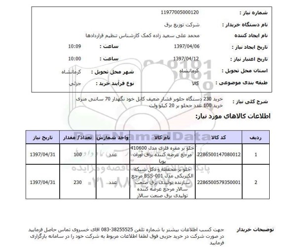 استعلام, استعلام خرید دستگاه جلوبر فشار ضعیف...