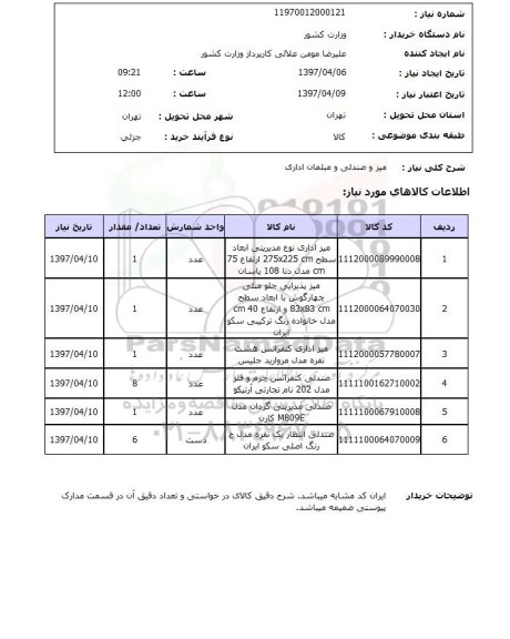 استعلام, استعلام میز و صندلی و مبلمان اداری ...