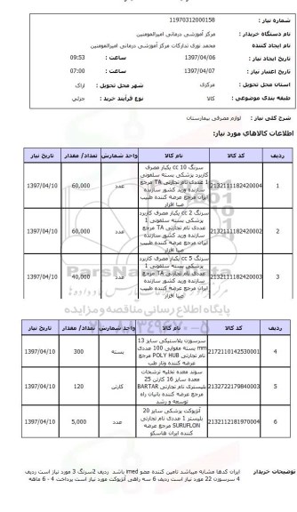 استعلام , استعلام لوازم مصرفی بیمارستان ...