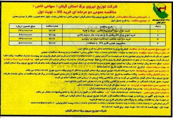 مناقصه, مناقصه خرید انواع سیم آلومینیوم فاکس، مینک و هاینا ...