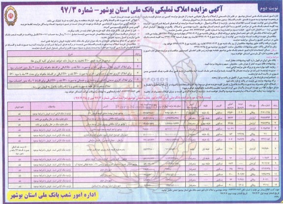 مزایده ,مزایده فروش قسمتی از املاک و اموال تملیکی نقد و اقساط نوبت دوم