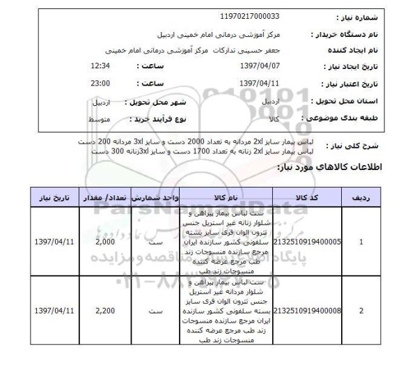 استعلام,  لباس بیمار 