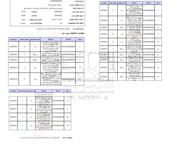 استعلام, استعلام تجهیزات انفورماتیک ...