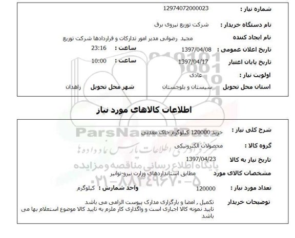 استعلام, استعلام خرید خاک معدنی...