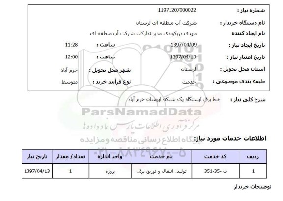 استعلام,استعلام خط برق ایستگاه یک شبکه
