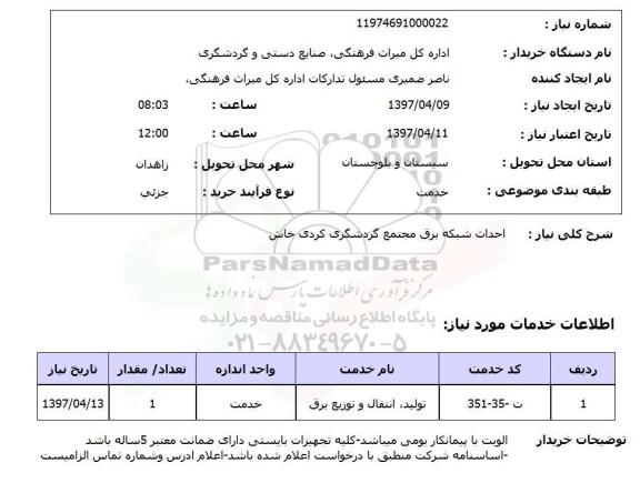 استعلام, احداث شبکه برق مجتمع گردشگری